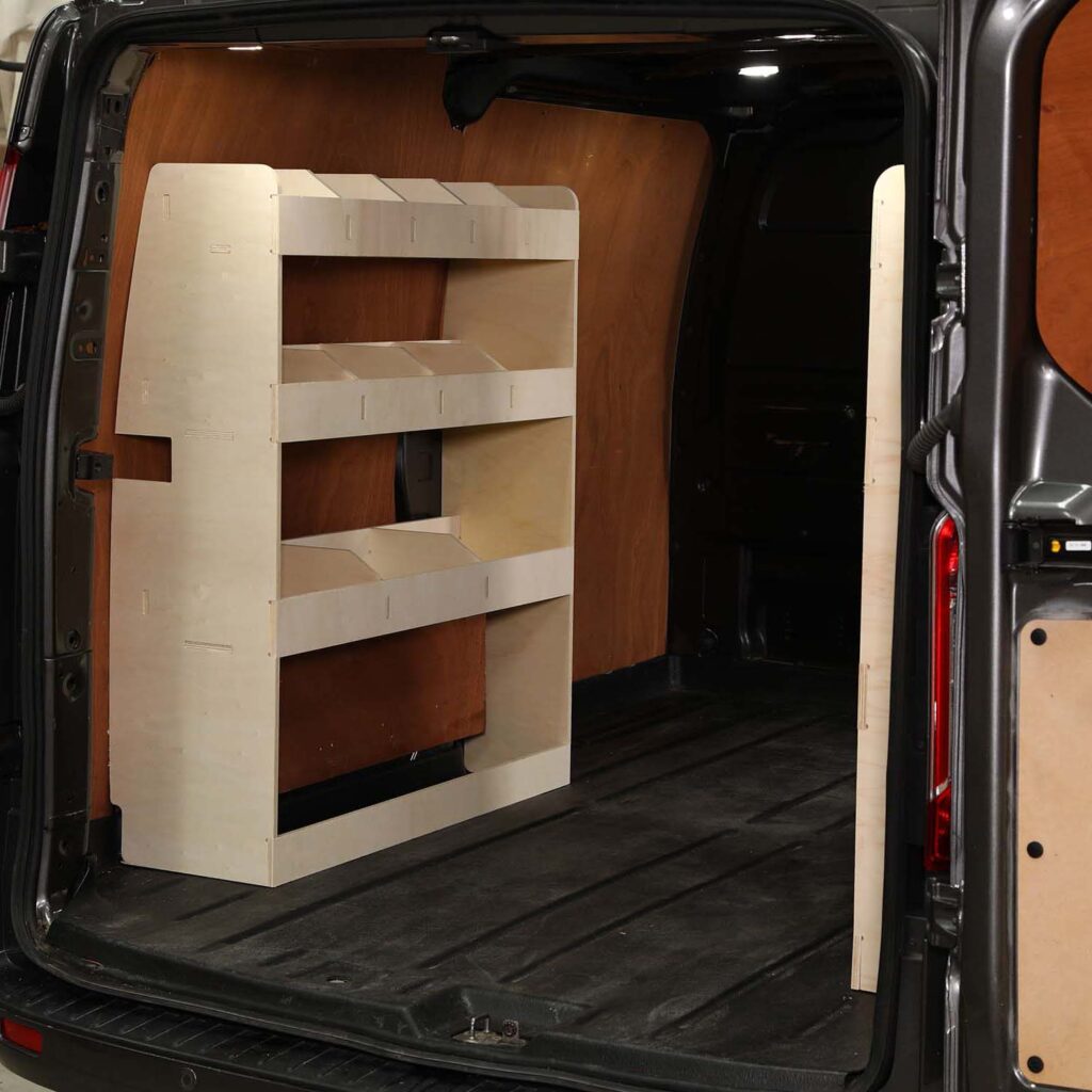 Rayonnages Pour Ford Transit Custom L1 2012+ - Rangement Côté Passager - 3 Étagères 12 Compartiments - Contreplaqué 12mm